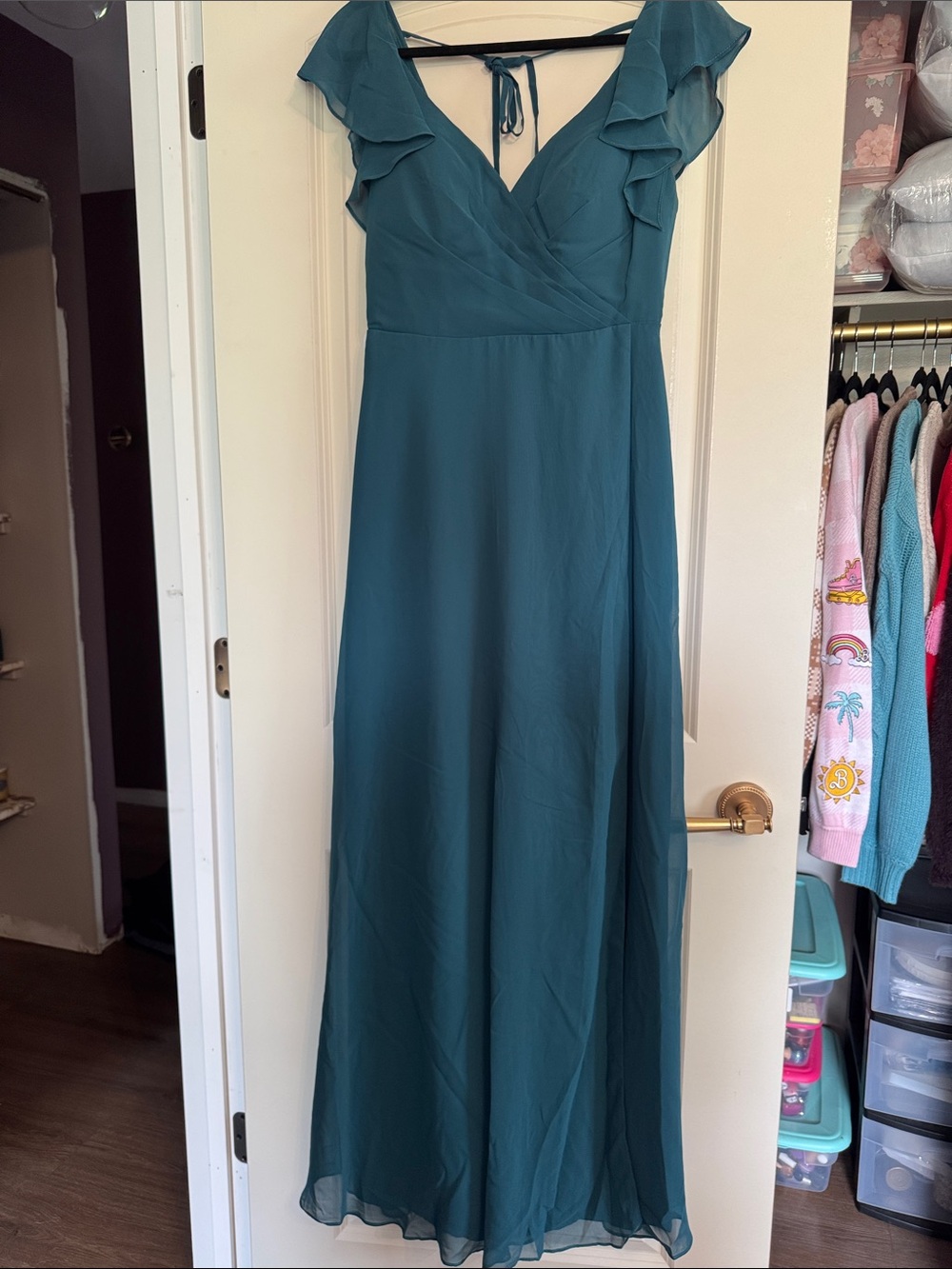 NWT Azazie Yoko Ruched Chiffon Dress in Peacock Size A 8